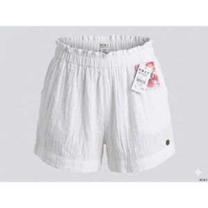 Roxy White What A Vibe High Rise Organic Cotton Gauze Shorts Small NWT